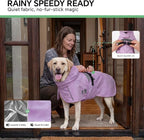 Luciphia Dog Raincoat, Adjustable Hooded Reflective Jacket with Pocket | Purple X-Large dog rain jacket with leash hole, buckle-on, non-stick fur. For daily walks