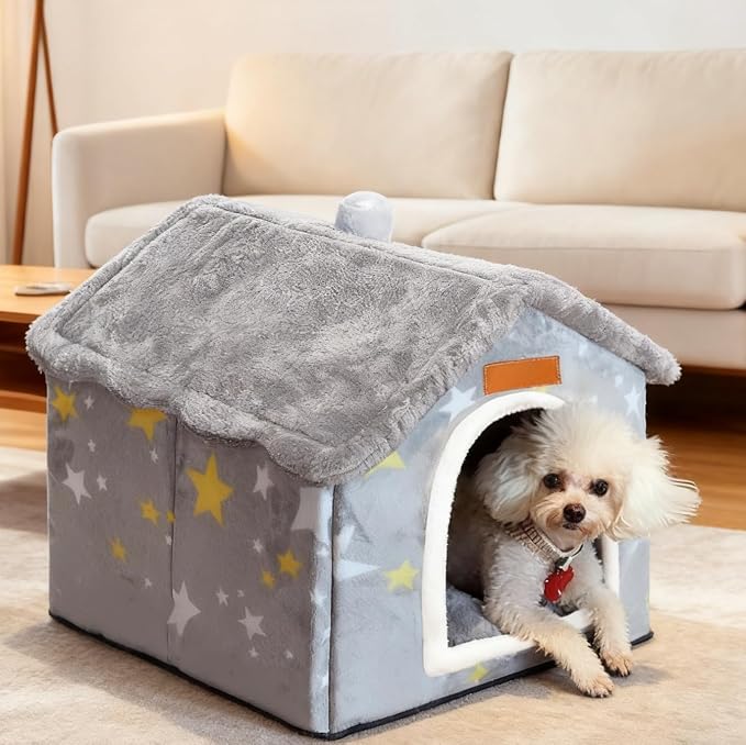 Dog House Indoor, Foldable Soft Kennel Bed Warm Cat Nest Puppy Cave with Cushion for Small Medium Large Dogs Cats (S-Within 9 lbs)