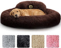 PetJett XL Dog Beds for Large Sized Dog - 45'' Extra Large Dog Bed, Anti-Slip & Washable Super Soft Round Donut Bed, Fluffy Faux Fur Anti-Anxiety Premium Comfort Pet Bed, Fits Dogs up to 120 lbs