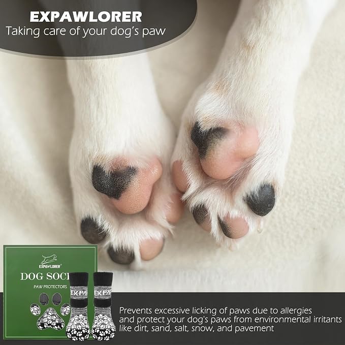 EXPAWLORER 6Pcs Anti-Slip Dog Socks to Prevent Licking Paws,Dog Shoes for Hot Pavement,Dog Booties Traction Control on Hardwood Floor,Boots & Paw Protectors, for Puppy Small Medium Large Senior Dogs