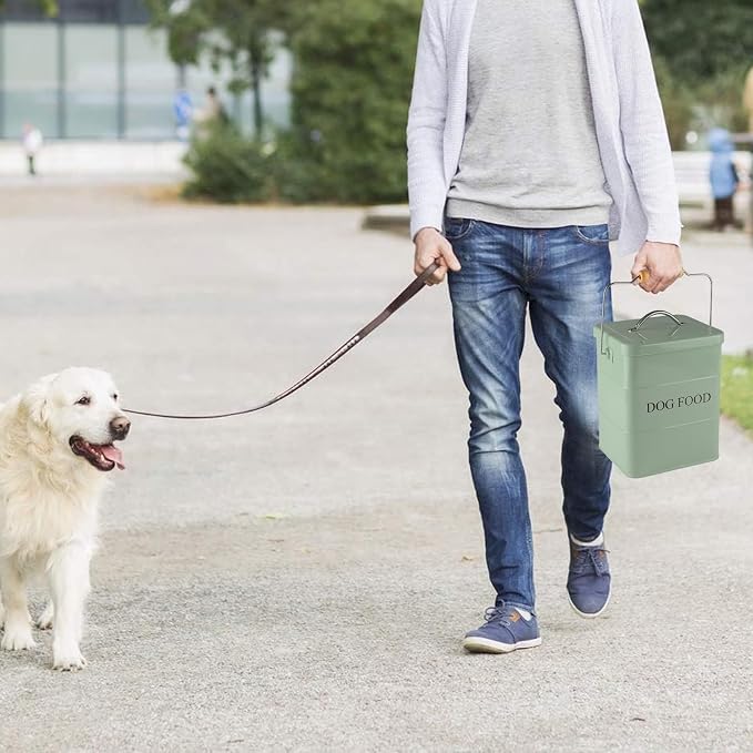 Dog Treats tin and dog Food Storage Tin with Lid & with Spoon for dog Food Storage, Medium Pet Food Storage Can-Dog Food-Green