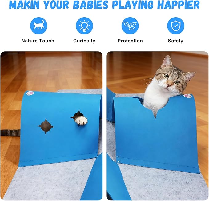 4-Way Cat Tunnel for Indoor Cats, Interactive Toy with Plush Ball | 35.4" Multi-Entrance Cat Play Tunnel with Cozy Hideaway Space, Provides Enrichment, Exercise, Exploration & Interactive Play