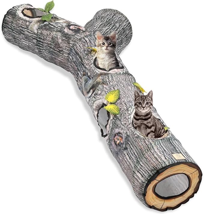 Cat Tunnel,Cat Tunnels for Indoor Cats,Tree Trunk Play Toy for Large Cats、Kitten and Other Small Animals to Chase and Play,Foldable Easy to Store,Cat Tube Toys Long 59"