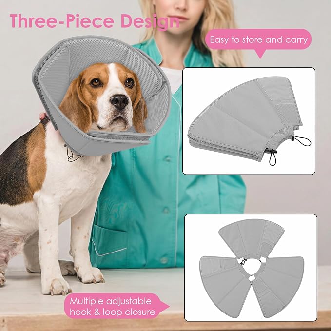 AOFITEE Dog Cones for Medium Dogs, Soft Dog Cone Collar After Surgery, Adjustable Cone for Dogs to Stop Licking, Breathable Pet E-Collar Alternative for Wound Healing(Grey,Medium)