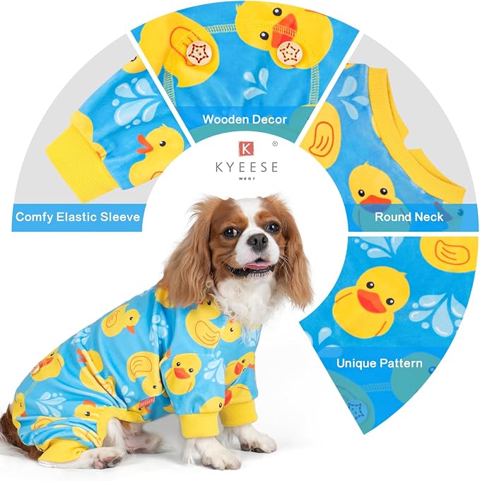 KYEESE Dog Pajamas Velvet Pet Costume Doggie Jammies Soft Dogs Clothes Comfy Pets Onesie Pets Pjs Blue Floating Duck Puppy Onesie Stretchy Pet Coat Dog Pajamas Small Sized Dogs, Large