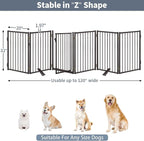 Metal Freestanding Dog Gates with Door for Outdoor Indoor,120'' Extra Wide 32'' Tall Free Standing Dog Gate for Doorways,Large Openings,Deck,Yard,Porch,Foldable Pet Fence(Black,6 Panels)