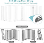 No Pawblems Full Metal Free Standing Dog Gate with Door, 36'' Tall | Foldable Dog Fence for Indoor & Outdoor, Up to 156 Inch Extra Wide Pet Gate for Stairs, Doorways, Deck, Yard, 6 Panels, White