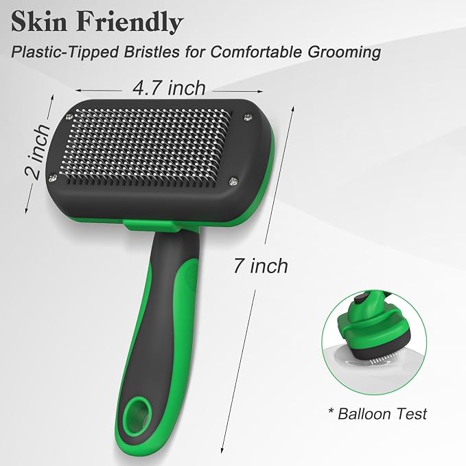 Swihauk Self Cleaning Slicker Brush - Skin Friendly Deshedding Grooming Tool for Dogs & Cats, Suitable for Shedding & Haired Pets, with Pet Supplies Accessories, Green