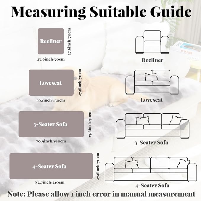 Dog Cover for Couch, Soft Fuzzy Sectional Sofa Cover L Shape, Non Slip Washable Pet Couch Covers for Sectional Sofa, Pet Friendly Sofa Slipcover Couch Furniture Protector Mat for Cat Dog, 27.6"x70.9"