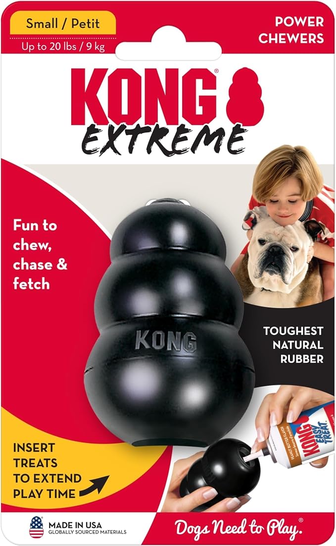 KONG Extreme Dog Toy - Fetch & Chew Toy - Treat-Filling Capabilities & Erratic Bounce for Extended Play Time Most Durable Natural Rubber Material - for Power Chewers - for Small Dogs (Pack of 2)