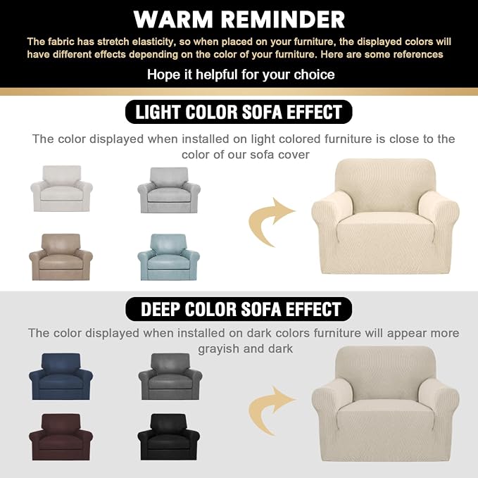 Stretch Chair Cover Chair Slipcovers with Arms 1-Piece Chair Sofa Slipcovers or Living Room Non Slip Armchair Cover Furniture Protector Dogs Pet Friendly(Armchair, Biscotti Beige)