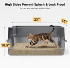 FURTIME Stainless Steel Cat Litter Box, Extra Large Cats Metal Litter Box | High-Sided Open-Top Easy-Clean Litter Pan, Non-Stick, Anti-Leakage, Odor-Free, Comes with Scoop & Mat, 23"×15"×10.5"