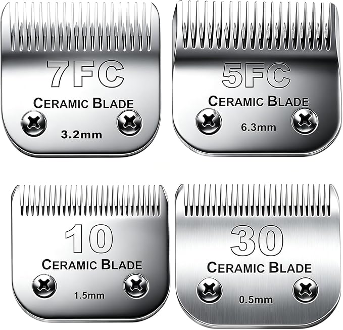 Dog Grooming Blades Compatible with Andis Clipper/Oster A5/Wahl KM Series | Dog Clipper Blade,Ceramic Blade & Stainless Steel Blade Size:#10+30+7FC+5FC,Silver,3 Count