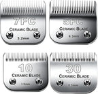 Dog Grooming Blades Compatible with Andis Clipper/Oster A5/Wahl KM Series | Dog Clipper Blade,Ceramic Blade & Stainless Steel Blade Size:#10+30+7FC+5FC,Silver,3 Count