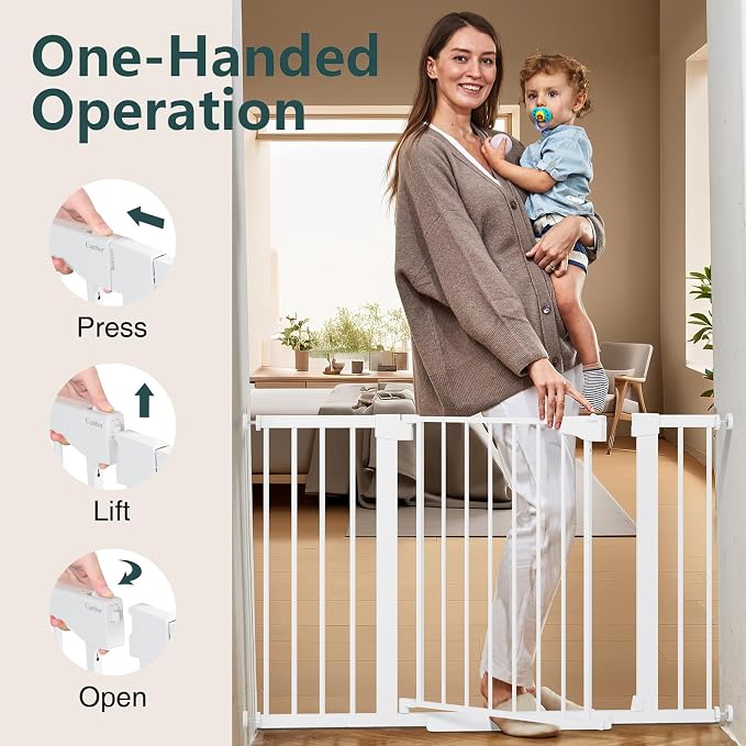 Cumbor Pack of 2 Baby Gate for Stairs, 29.7–48" Pressure Mounted Dog Gate for Doorways, Auto Close Safety Pet Gate Indoor, Easy Walk Thru Wide Child Gate, White, Mom's Choice Award Winner