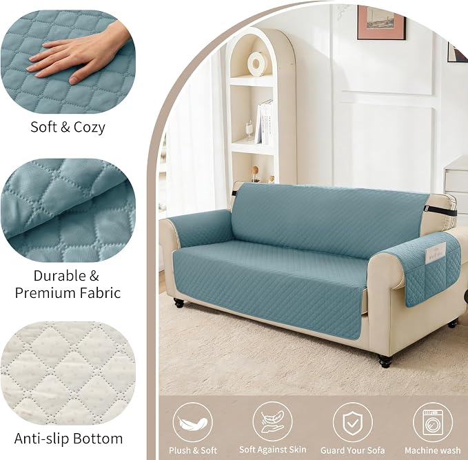 100% Waterproof Couch Cover for Dogs with Non-Slip & Side Pockets 23", Furniture Protector Sofa Covers, Washable Cushion Covers for Pets Kids Cat-Armchair Grayishblue