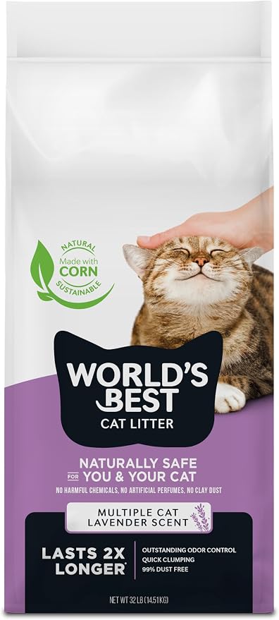 World's Best Cat Litter, Lavender Scented, Long-Lasting Odor Control, 32 lb