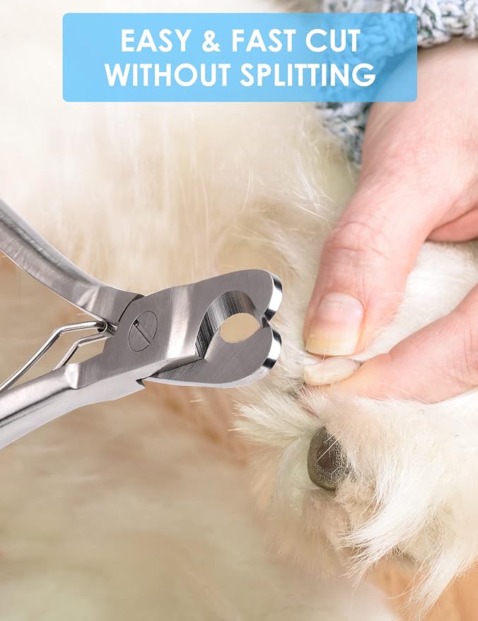 Heavy Duty Dog Nail Clippers for Large Dogs & Thick Nails (Silver) | Upgrade Wide Open Nail Trimmer Cut Like Butter, Professional Full Metal Razor Sharp for All Dogs with Thick Toenails