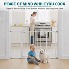 Mumeasy 29.7–48" Baby Gate for Stairs, Dog Gate for Doorways, Auto Close Child Gate, Indoor Safety Pet Gate with Walk Thru Door, Easy Install Pressure Mounted Extra Wide Gate for Kitchen, House,White