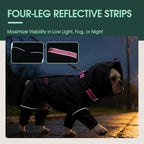 Kouser Waterproof Full-Body Coverage Dog Raincoat, Black M | Dog Raincoat with Reflective Stripes, Adjustable Dog Rain Jacket with Leash D-Ring, Hooded Poncho for Small Medium Large Dogs