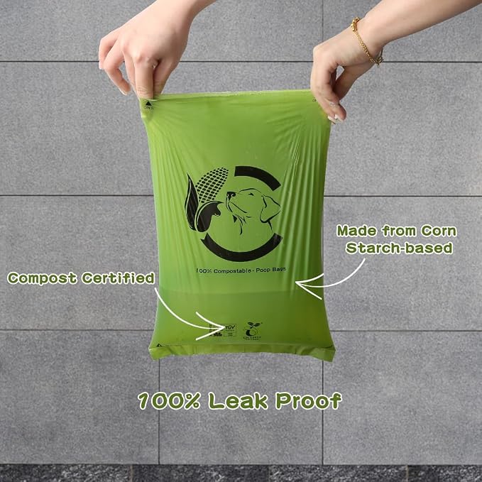 Certified Compostable Dog Poop Bags, 270 Count Landfill Friendly and Leakproof Waste Bags, Easy Open Unscented Forest Green Poop Bag for Dog, 15 Doggy Bags Per Roll (18 rolls)