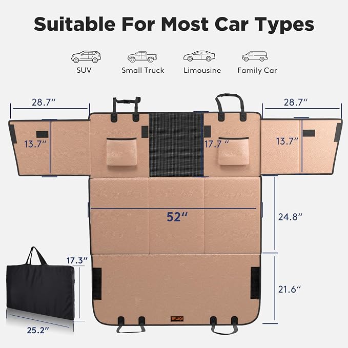 FURTIME Dog Car Seat Cover for Back Seat, Upgraded PU Leather Back Seat Extender with Hard Bottom Holds 400LBS, Waterproof Anti-Scratch, Large Space Back Seat Pet Cover for Car, SUV, Brown