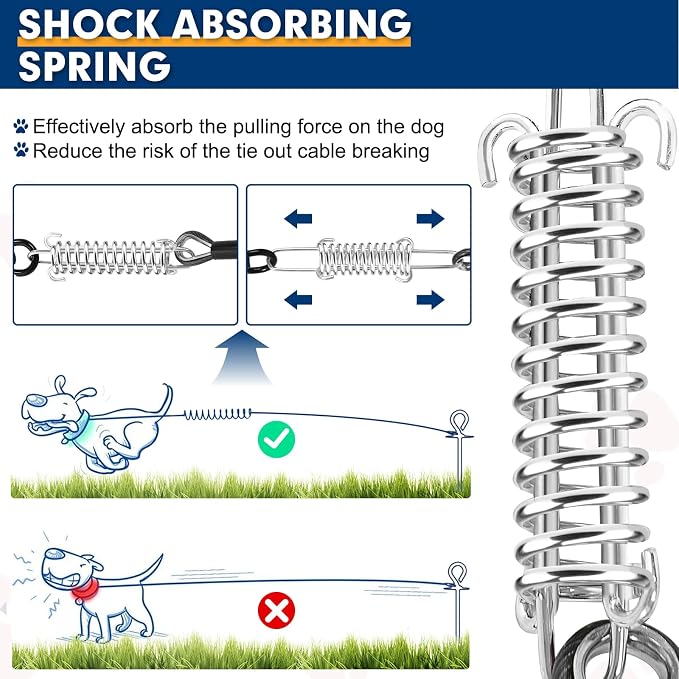 Snagle Paw Dog Leads for Yard 50FT-1000LBS Break Strength,Heavy Duty Tie Out,Run Cable for Medium Large Dogs with Swivel Lockable Hook & Spring,Chew Proof Chain for Outside