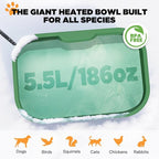 IPOW Pet Heated Water Bowl - 5.5L Extra-Large Rectangular Outdoor Durable Outdoor Dog Bowl with Anti-Chew Cord, Keep Water Warm at 77-95℉ for Cats & Dogs, BPA-Free, Spill-Proof, Green