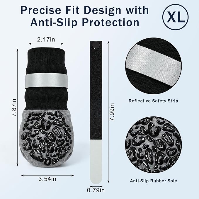 Anti Slip Dog Socks to Prevent Licking Paws Reflective Safety Dog Shoes for Hot Pavement Winter Dogs Boots Paw Protectors with Grippers for Hardwood Floors Small Medium Large Dogs (Leopard Print, XL)