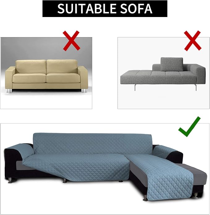 Easy-Going Reversible L-Shape Sectional Couch Cover, Small, Light Blue | Soft Sofa Slipcover For Dogs, Fits Left/Right Chaise Lounge Protector, Water Resistant Mat For Living Room