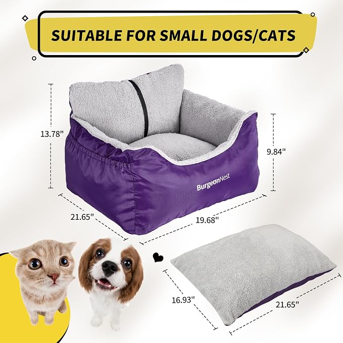 BurgeonNest Dog Car Seat for Small Dogs & Cats Under 25 lbs, Purple