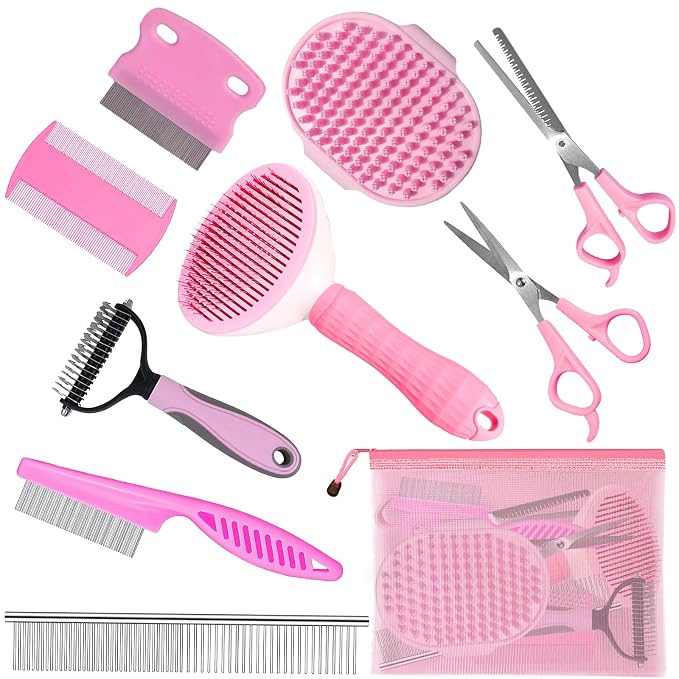Complete Pet Grooming Solution by Dog - 9PCS Kit with Slicker Brush, Deshedding Tool, and Grooming Comb for All Breeds and Sizes, Promotes Healthy Skin and Coat