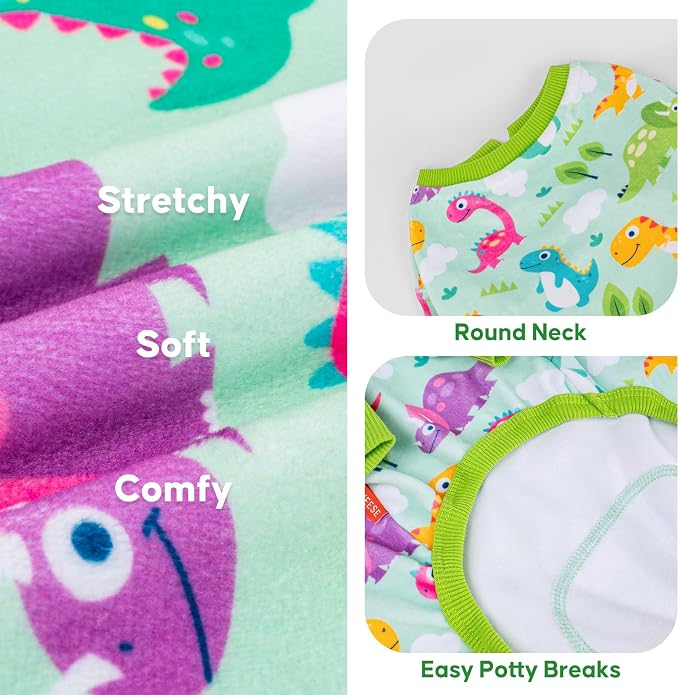 KYEESE Dog Pajamas Stretchy Pet Jammies Onesie Large Dog Pajamas with Colorful Dinosaurs Comfy Clothes for Dogs Boy Girl Velvet Pjs Soft Outfit, XXX-Large