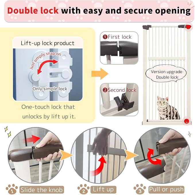 Lumizone 55.12" Extra Tall Pet Gate for Cat Dog 30.12"-59.24" Wide Cream | Extra Tall Cat Gate for Doorway Hallway Stairs Pressure Mounted 1.37" Gap No Drilling Auto-Close Dual-Lock