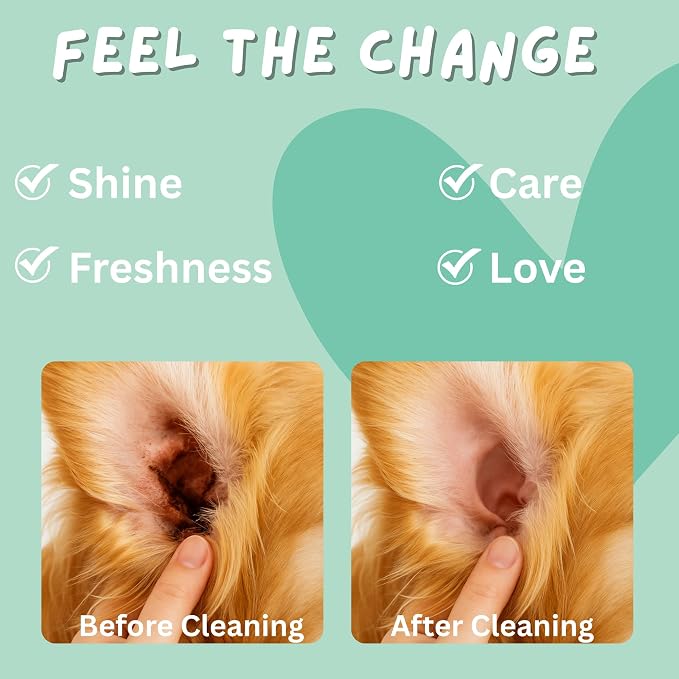 100 Finger Wipes for Pet Lovers - Pet Ear Wipes for Dogs & Cats - Ear Cleaner & Dog Ear Infection Treatment - Cleans Ears, Reduces Itching & Odor, Removes Wax, Relieves Irritation | Dog ear cleaning wipes that lift wax, dirt and buildup from outer ears...