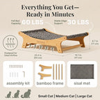 XL Sisal Cat Scratcher Bed with Elevated Hammock for Indoor Cats, Replaceable Natural Sisal Pad, Large Cat Lounge, Anti-Slip No-Wobble Bamboo Frame, Black & White Diamond.