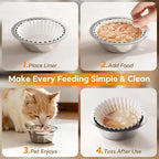 300 PCS Disposable Pet Feeding Bowls Bulk for Cats & Dogs, Leak Resistant | Printed Paper Cat Food Bowl Liners, Wet & Dry Food, Small Pet Bowl Covers, Easy Clean Feeding Supplies, White Pattern