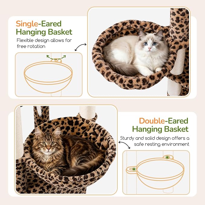 Globlazer Extra Large Cat Tree, 78 inch Sturdy Tall Cat Tree Tower for Indoor Multiple Large Adult Cats Kittens with 6 Scratching Posts, Enlarged Top Perch, 2 Padded Condos, S78G, Leopard Print