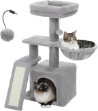 PETEPELA Small Cat Tree for Indoor Cats, 32'' Cute Cat Tower Cat Condo with Sisal Scratching Ramp, Cozy Hammock and Removable Top Bed Perch for Kittens, Grey | Compact 4-in-1: sisal scratching ramp, cozy hammock, condo & removable washable top bed; for...