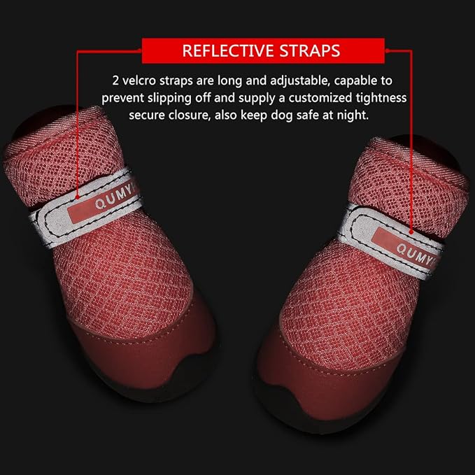 QUMY 4PCS Dog Shoes for Small Dogs, Hot Pavement Summer Puppy Dog Boots & Paw Protectors with Soft Anti-Slip Rubber Sole, Mesh Breathable Dog Booties for Hardfloors, Walking Running Pink Size 4 | Small Medium Dog Summer Shoes, Soft Anti-Slip Rubber Sol...