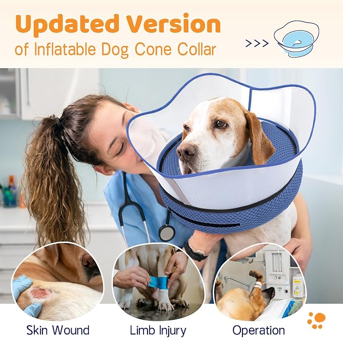 Supet Raised Inflatable Dog Cone Alternative Collars for After Surgery, Dog Donut Collar After Surgery, Soft Pet Cone for Small Medium Large Dogs to Stop Licking