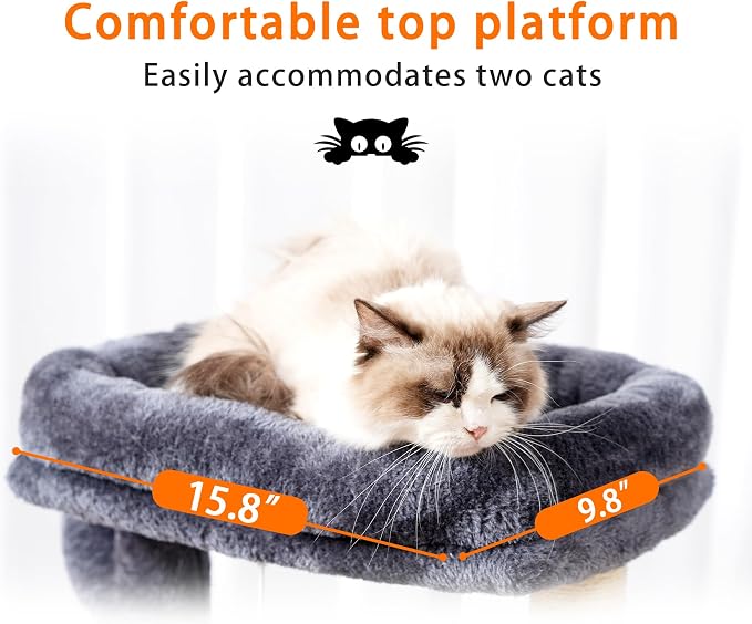 Heybly Cat Tree, 40" Tower with All-Sisal Wrapped Scratching Post HCT006SG | Cat Tower for Indoor Cats, Cat Condo with Soft Platform, 2 Baskets and Dangling Toy, Smoky Gray
