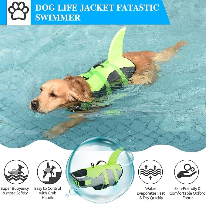 Fragralley Shark Dog Life Jacket, Adjustable Dog Life Vest with Shark Fin, Suit for Small Medium Large Dog Life Vest for Swimming and Boating