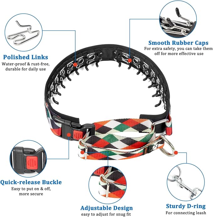 Mayerzon No Pull Dog Prong Collar Martingale, Personalized Pinch Collar | Anti Pull Collar with Buckle for Large Medium Small Dogs, Safe for Walking Training, Festivals(Pop Art, L)