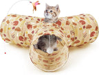 Tempcore Cat Tunnel for Indoor Cats, 3 Way Collapsible Pet Play Tunnel with Teaser Wand, Peek Holes & Hanging Ball, Interactive Tube for Kittens & Rabbits, Khaki Hedgehog