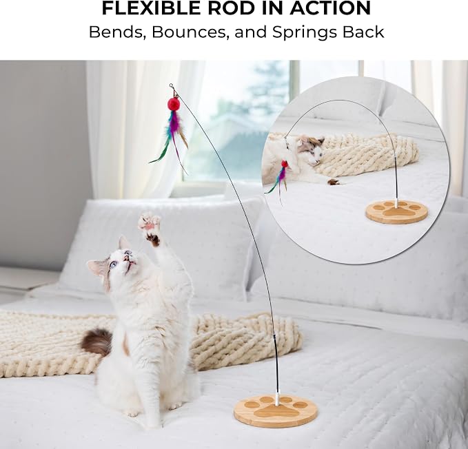 Cat Toys for Indoor Cats, Interactive Cat Toy Wand, Kitten Stuff, 18 Lures | Heavy Stable Base Prevents Toppling, Dual Suction Cup For Extra Play Options, Trigger natural feline hunting instincts today