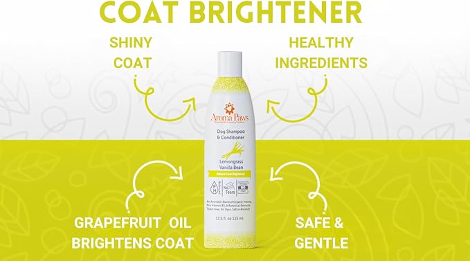 Dog Shampoo – Cleansing Wash, Conditioning, Moisturizing – Healthy Ingredients – Aromatic Grooming Puppy Shampoo – Tearless Cleaner, Lemongrass Vanilla Bean 13.5 oz