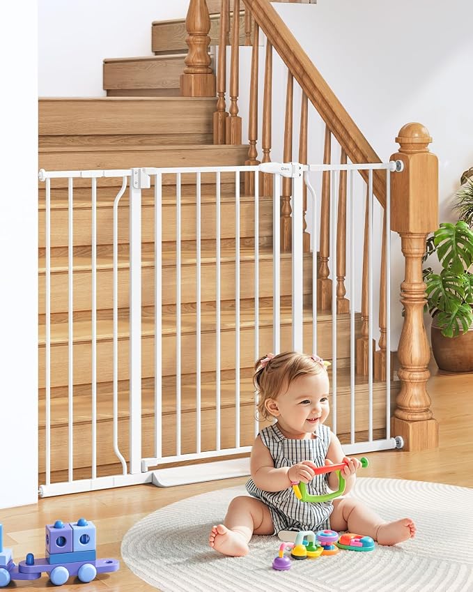 34" Tall Baby Gate No Drilling, Auto Close Dog Gate Indoor, White | for Doorways & Stairs, Pressure Mounted 29"-51" Extra Wide Pet Gate, Easy Walk Through Gate for Baby & Pet Stroller Friendly