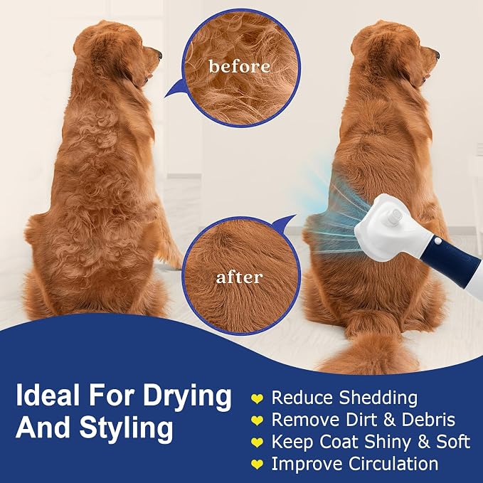3-in-1 Pet Hair Dryer & Slicker Brush for Dogs & Cats – Portable, Professional, Adjustable Temp, Overheat Protection Dog Hair Dryer (blue)