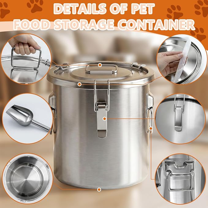 Stainless Steel Dog Food Storage Container with Lid & Scoop, Large Metal Dog Food Storage Container for Dry Pet Food, Airtight Pet Food Storage Container, Dog Food Bin for Kibble, 50LB